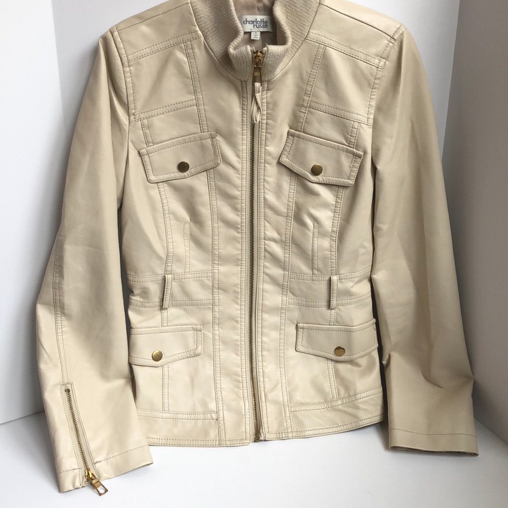 Charolette Russe vegan faux leather zip front jacket Size small